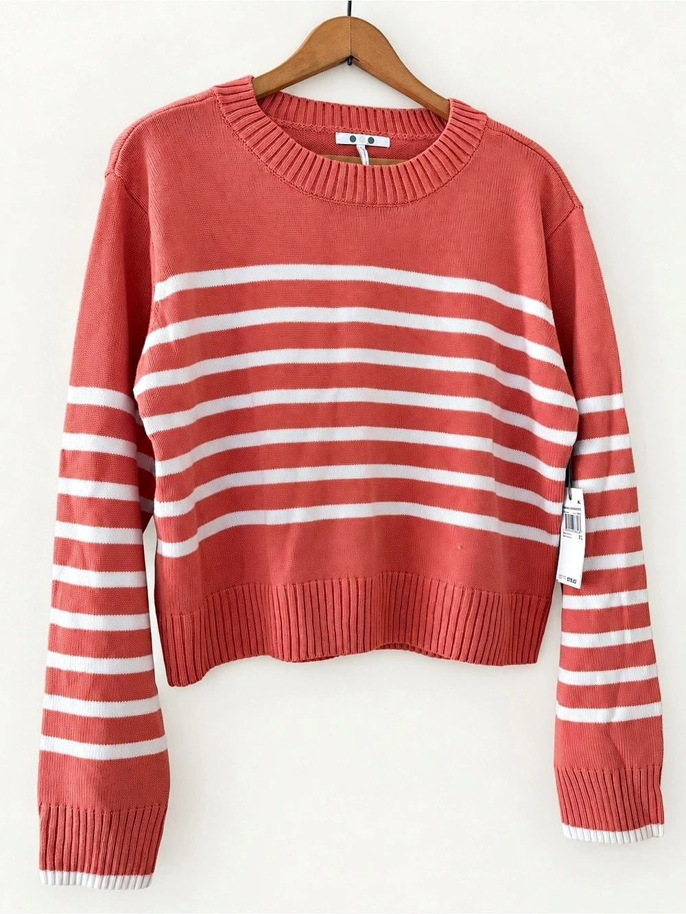 Three Dots Mini Marin Striped Sweater XL Canyon Clay Coral White Tags Attached